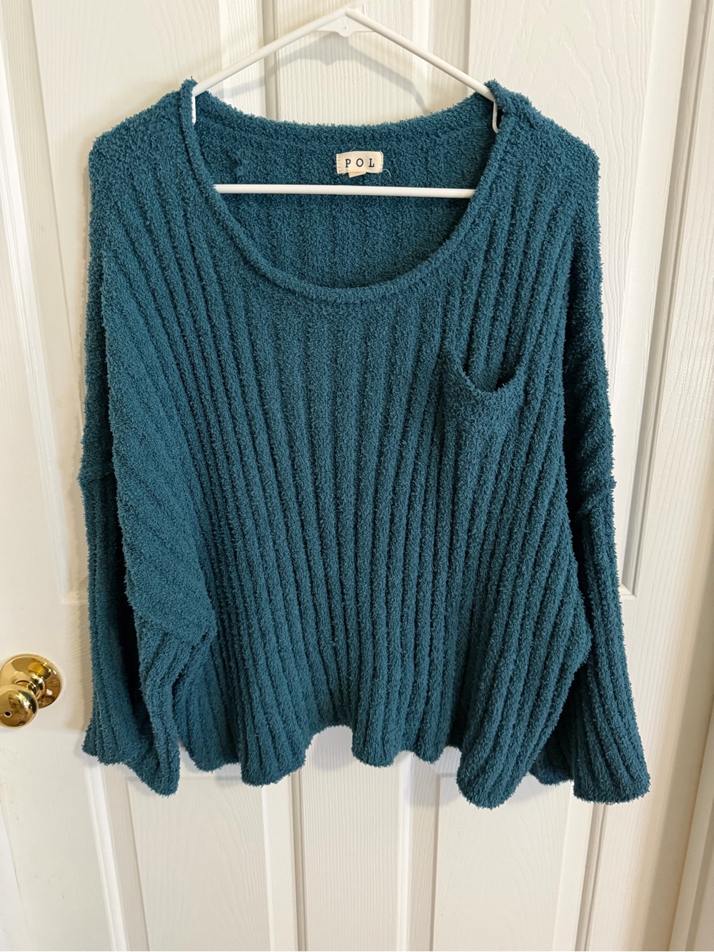 POL The Softest Chenille Ribbed Scoop-Neck Pocket Sweater